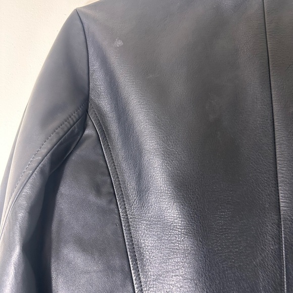 Eileen Fisher Leather black moto biker jacket Asymmetrical zip size small - Picture 15 of 16